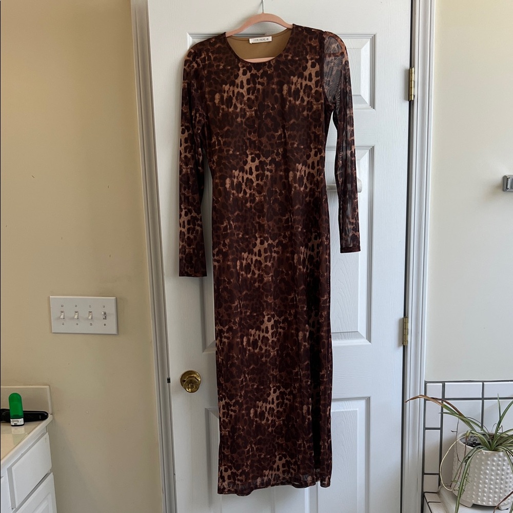 Animal print maxi dress, sheer